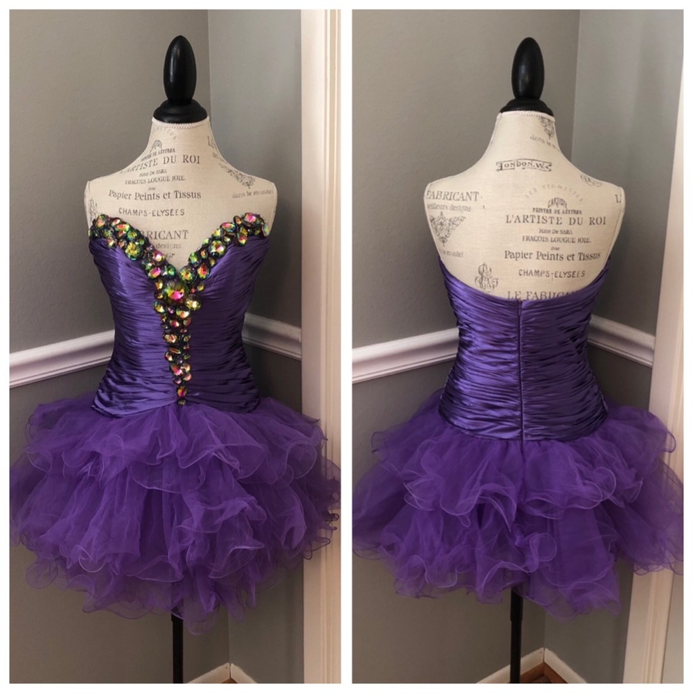 NEW SHERRI HILL SZ 10 PURPLE JEWEL SATIN TULLE SHORT PARTY DRESS